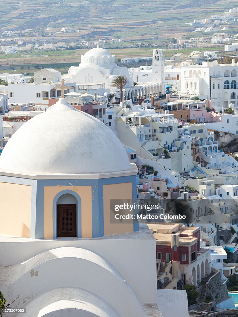 View of Fira with famous church Santorini Greece