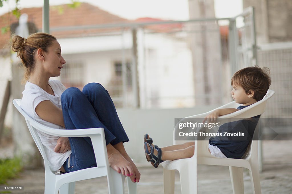 Mother talking to her kid