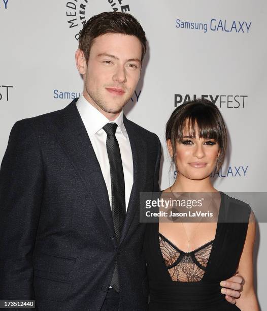 Actor Cory Monteith and actress Lea Michele attend the PaleyFest Icon Award presentation at The Paley Center for Media on February 27, 2013 in...