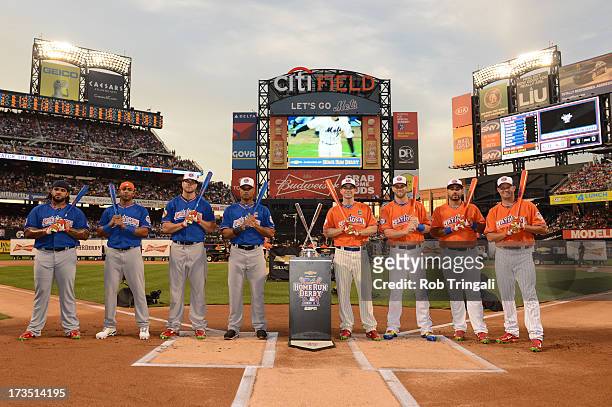 The American League and National League Home Run Derby participants pose for a team photo before the 2013 Chevrolet Home Run Derby at Citi Field on...