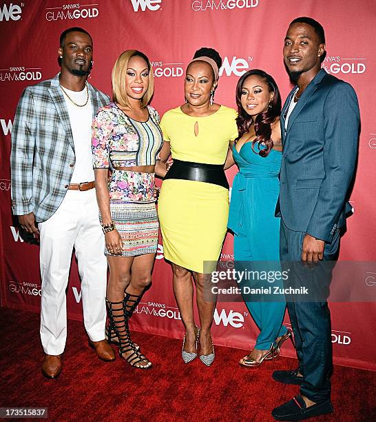 Aaron Ross, Sanya Richards-Ross, Sharon Richards, Shari Richards and Tyrell Gatewood attend "Sanya's Glam And Gold" Series Premiere at the Gansevoort...