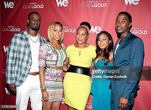 Aaron Ross, Sanya Richards-Ross, Sharon Richards, Shari Richards and Tyrell Gatewood attend "Sanya's Glam And Gold" Series Premiere at the Gansevoort...