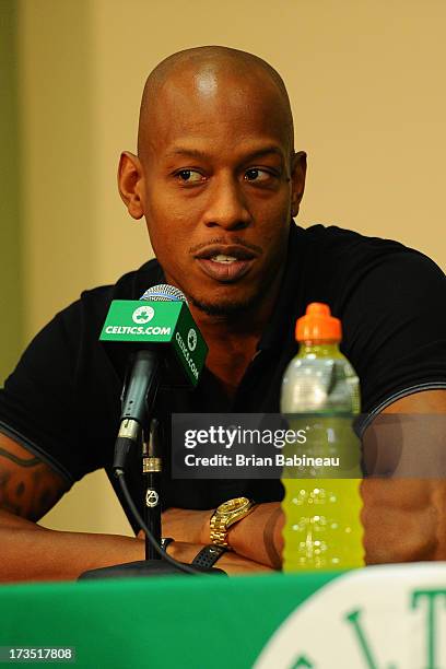 Keith Bogans speaks at press conference announcing him as a member of the Boston Celtics on July 15, 2013 at The Training Center at Healthpoint in...