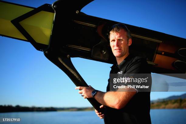 New Zealand single skull rower Mahe Drysdale, poses during a portrait session at Lake Karapiro on July 16, 2013 in Cambridge, New Zealand.
