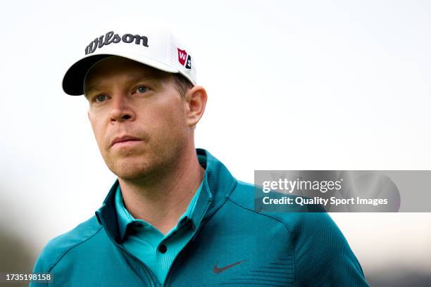 Alexander Knappe of Germany looks on the 01st hole on Day Three of the acciona Open de Espana presented by Madrid at Club de Campo Villa de Madrid on...