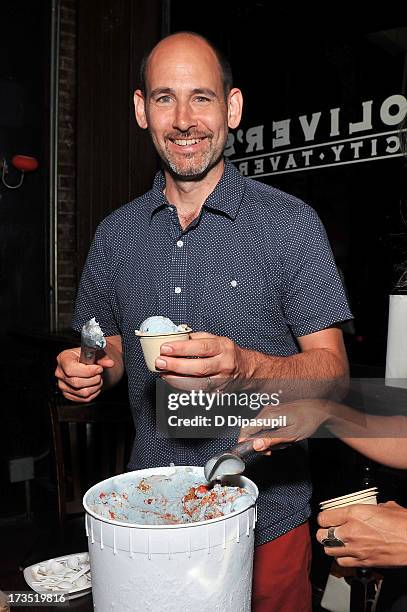 Writer Brian D. Smith serves Ample Hills Creamery ice cream during the Glass Eye Pix "Beneath" Premiere Event - After Party at Oliver's City Tavern...