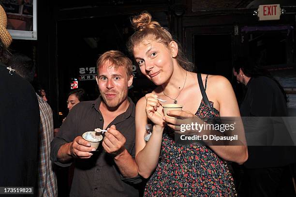 Guests eat Ample Hills Creamery ice cream during the Glass Eye Pix "Beneath" Premiere Event - After Party at Oliver's City Tavern on July 15, 2013 in...