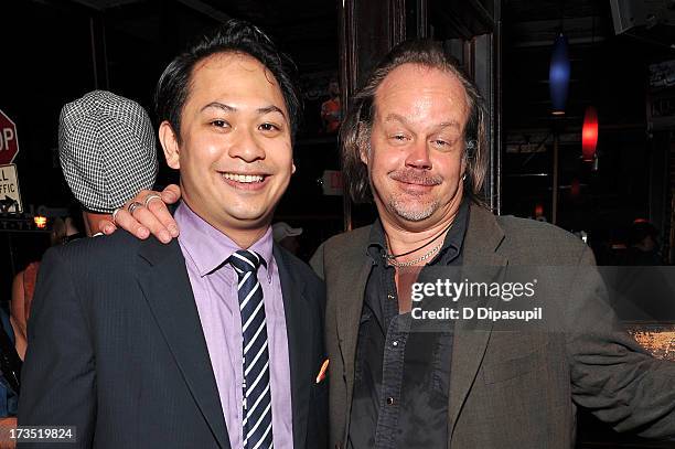 Producer Peter Phok and director Larry Fessenden attend the Glass Eye Pix "Beneath" Premiere Event - After Party at Oliver's City Tavern on July 15,...