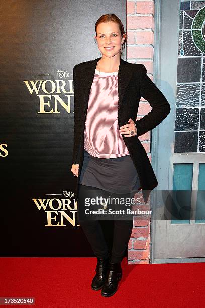 Model Chelsea Scanlan arrives for "The World's End" Australian premiere at Hoyts Melbourne Central on July 16, 2013 in Melbourne, Australia.