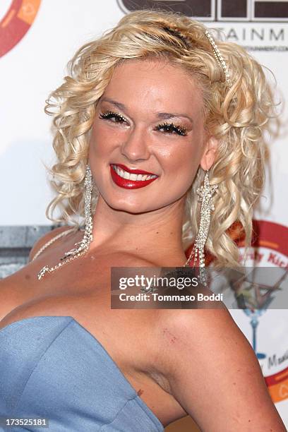 Model Jackie Delgado attends the 8th annual BTE All-Star Celebrity Kickoff Party held at The Playboy Mansion on July 15, 2013 in Beverly Hills,...