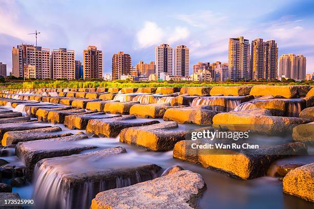 city skyline with river - hsinchu stock pictures, royalty-free photos & images