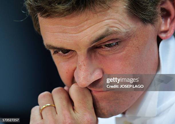 Barcelona's coach Tito Vilanova gives a press conference after the first training session of the season at the Sports Center FC Barcelona Joan Gamper...