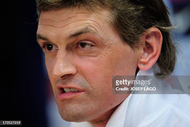 Barcelona's coach Tito Vilanova gives a press conference after the first training session of the season at the Sports Center FC Barcelona Joan Gamper...