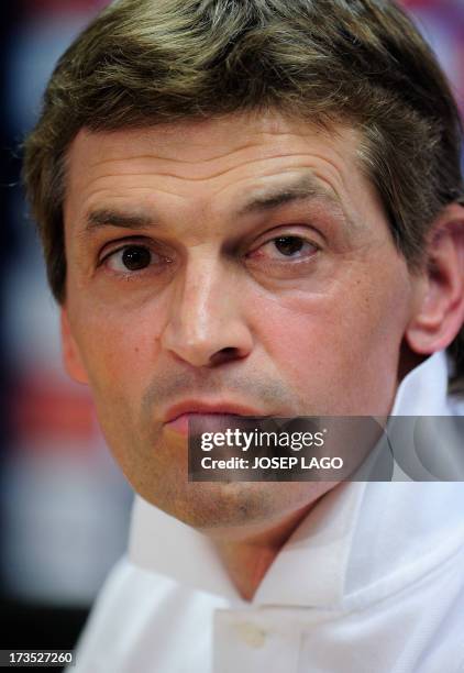 Barcelona's coach Tito Vilanova gives a press conference after the first training session of the season at the Sports Center FC Barcelona Joan Gamper...