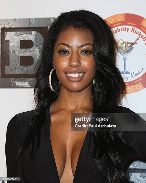 Model Kia Chanel attends the 8th annual BTE All-Star Celebrity Kickoff Party at The Playboy Mansion on July 15, 2013 in Beverly Hills, California.