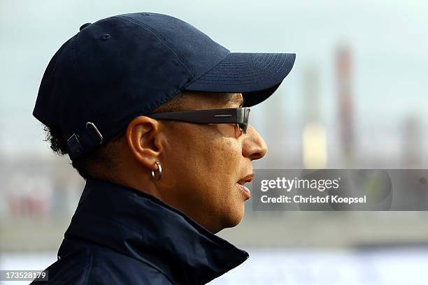 Head coach Hope Powell of England looks on during the UEFA Women's EURO 2013 Group C match between England and Russia at Linkoping Arena on July 15,...