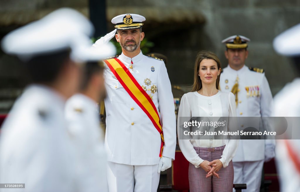 Prince Felipe and Princess Letizia Visit Marin Navy Academy in Pontevedra