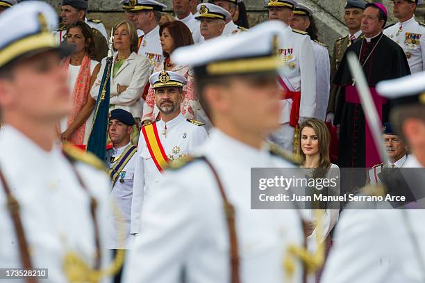 Prince Felipe of Spain and Princess Letizia of Spain visit Marin Navy Academy to attend the graduation ceremony on July 16, 2013 in Pontevedra, Spain.