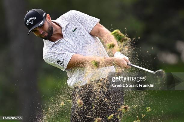 Adri Arnaus of Spain plays his second shot on the 15th hole on Day Three of the acciona Open de Espana presented by Madrid at Club de Campo Villa de...