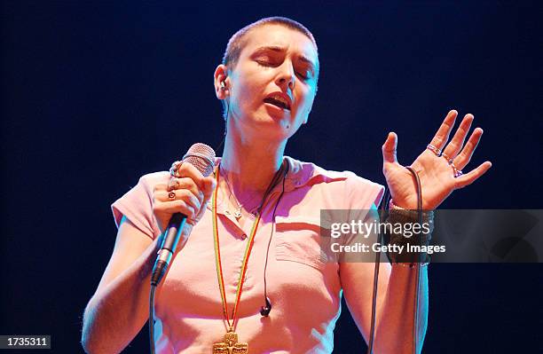 Irish singer Sinead O'Connor sings in concert January 18, 2003 at The Point Theatre in Dublin, Ireland.