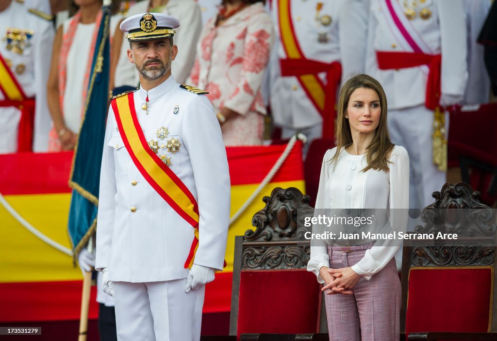 Prince Felipe and Princess Letizia Visit Marin Navy Academy in Pontevedra
