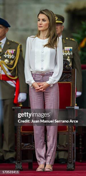 Princess Letizia of Spain visits the Marine Navy Academy to attend a graduation ceremony on July 16, 2013 in Pontevedra, Spain.