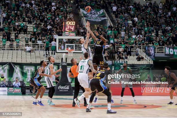 The tip-off of the Turkish Airlines EuroLeague Regular Season Round 4 match between Panathinaikos Athens and Maccabi Playtika Tel Aviv at OAKA on...