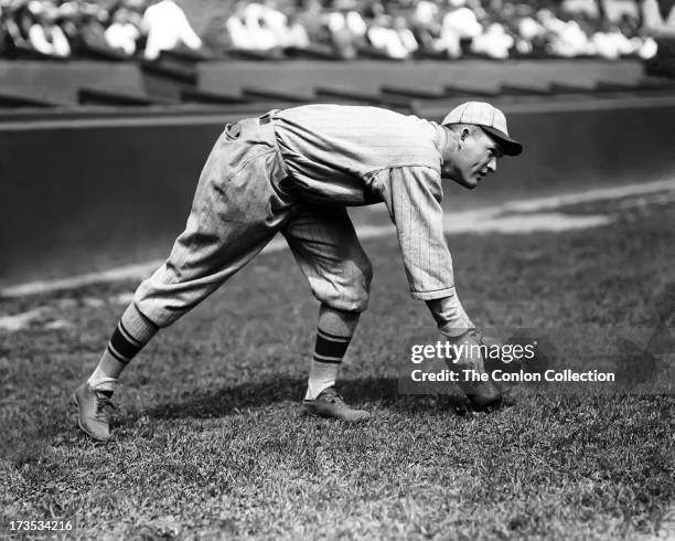 Rogers Hornsby of the St. Louis Cardinals in position to Catch a ball in 1924.
