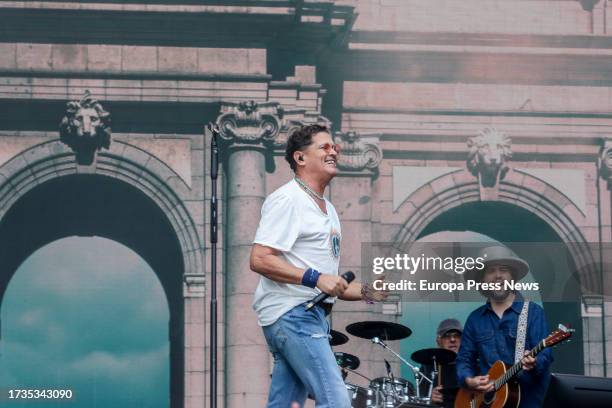 The singer Carlos Vives during a performance at the Puerta del Alcala on the occasion of the Columbus Day, on 14 October, 2023 in Madrid, Spain. The...