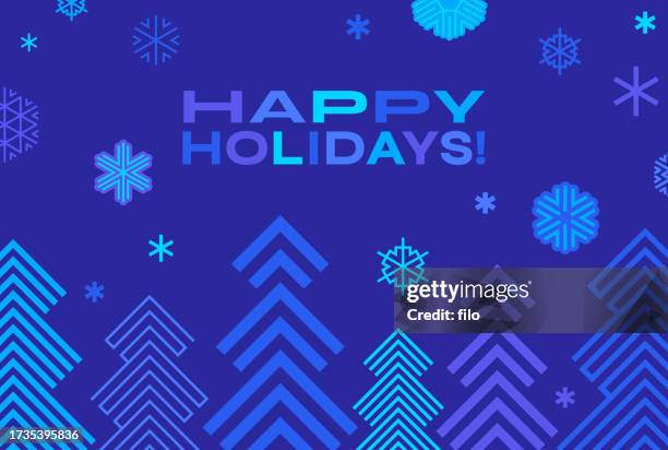 happy holidays winter snowing trees - tree farm stock illustrations