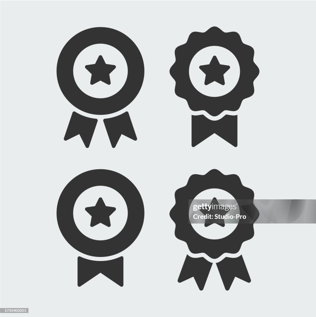 Star award medal icon set. Flat line art symbols vector template