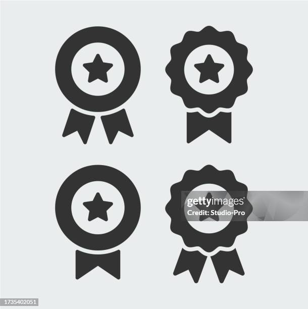 star award medal icon set. flat line art symbols vector template - certificate-icon stock illustrations