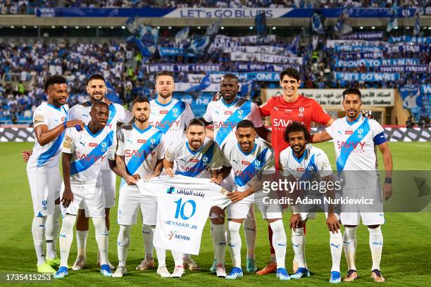 Al-Hilal Team pose with t-shirt of injured Neymar da Silva Santos Junior from Al Hilal Saudi FC to the team photo with during the Saudi Pro League...