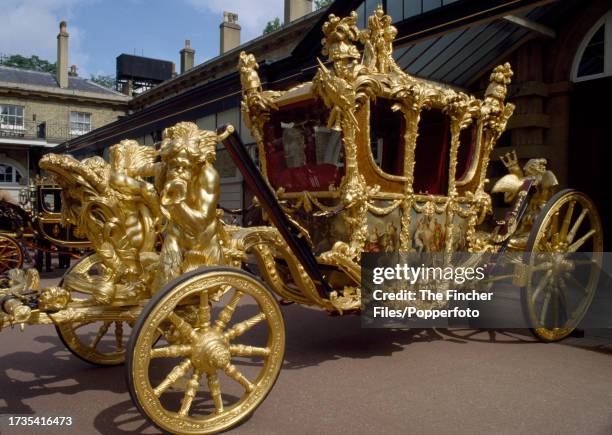 The Gold State Coach or Coronation Coach in London, circa 1977.