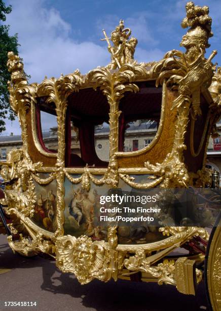 The Gold State Coach or Coronation Coach in London, circa 1977.