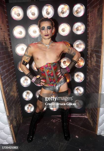 Frankie Grande as "Frank-N-Furter" poses backstage at the opening night of "The Rocky Horror Show" at The Bucks County Playhouse on October 13, 2023...