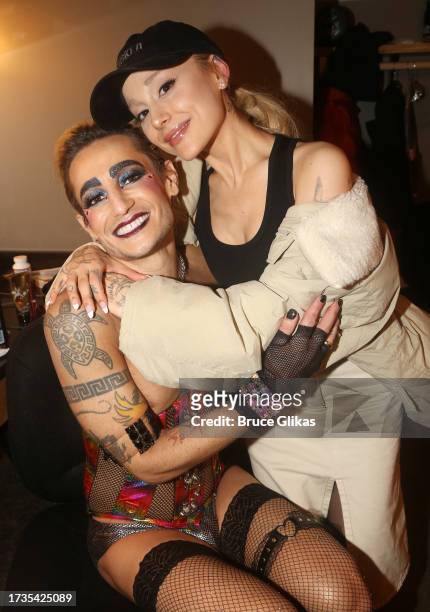 Frankie Grande as "Frank-N-Furter" and sister Ariana Grande pose backstage at the opening night of "The Rocky Horror Show" at The Bucks County...