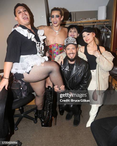 Salina EsTitties, Frankie Grande as "Frank-N-Furter", Joan Grande, Mandoh Melendez and Ariana Grande pose backstage at the opening night of "The...