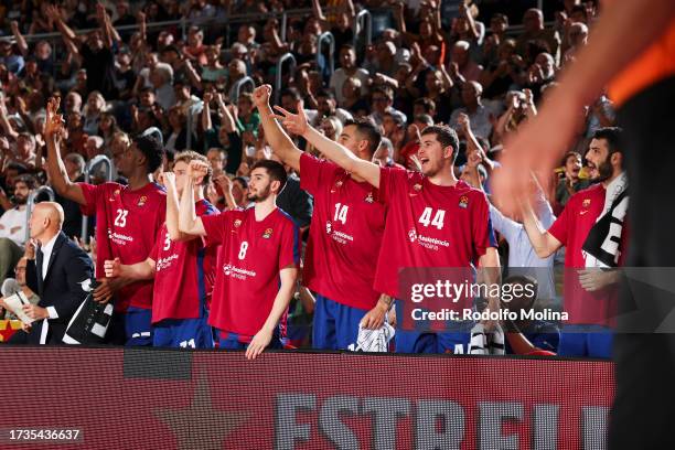 Barcelona bench players celebrates during the Turkish Airlines EuroLeague Regular Season Round 4 match between FC Barcelona and FC Bayern Munich at...