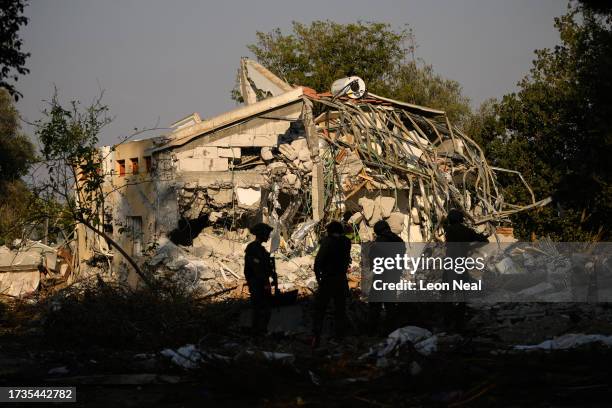 Home destroyed during the attack by Hamas is seen within Kibbutz Be'eri on October 14, 2023 in Be'eri, Israel. Over 110 residents of the small...