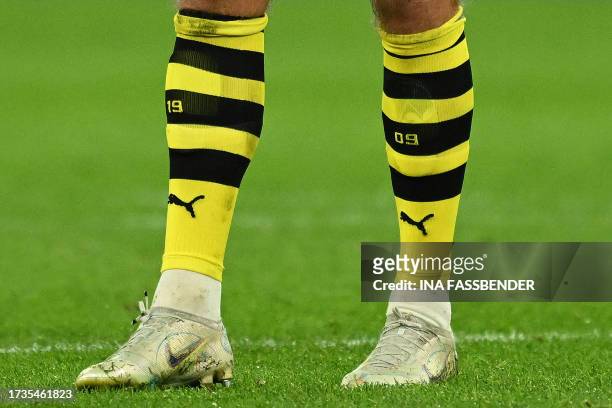 Dortmund's German forward Niclas Fuellkrug seen to be wearing the shin pads from his former club and tonight's opposition Werder Bremen during the...