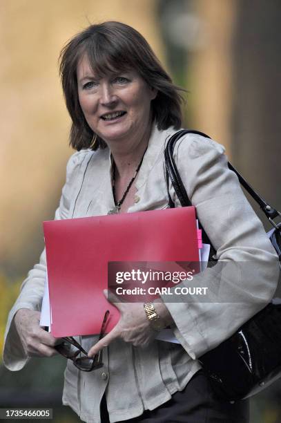 British Deputy Leader of the Labour Party Harriet Harman arrives in Downing Street on April 18, 2010 for an emergency cabinet meeting to discuss the...