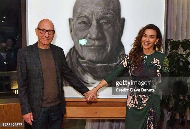 Sir Patrick Stewart and Sunny Ozell attend a celebration of Sir Patrick Stewart's new book "Making It So: A Memoir" and unveiling of a new painting...