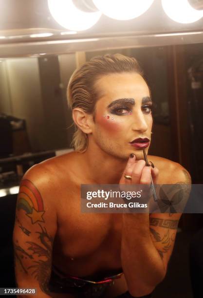 Frankie Grande as "Frank-N-Furter" prepares backstage on opening night of "The Rocky Horror Show" at The Bucks County Playhouse on October 13, 2023...