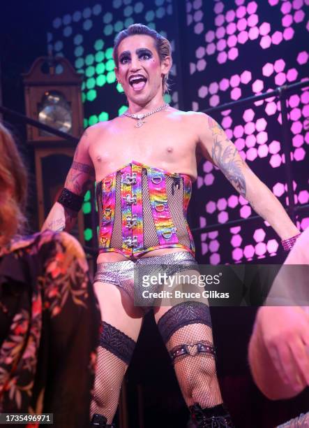Frankie Grande as "Frank-N-Furter" during the opening night curtain call for "The Rocky Horror Show" at The Bucks County Playhouse on October 13,...