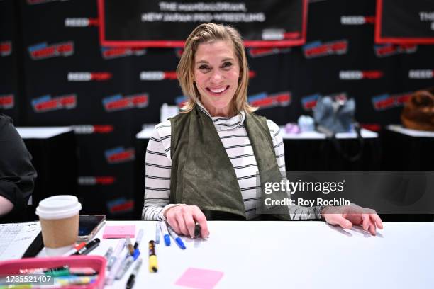 Katee Sackhoff signs autographs during New York Comic Con 2023 - Day 3 at Javits Center on October 14, 2023 in New York City.