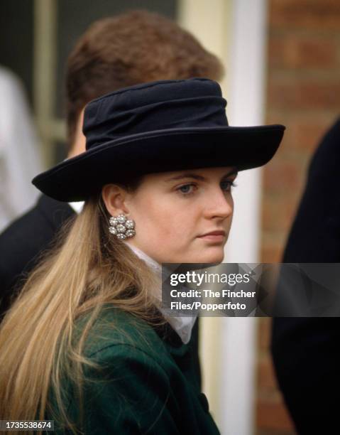 Susannah Constantine at the wedding of Amanda Knatchbull and Charles Ellingworth at St Mary's Parish Church in Ashford, Kent, 31st October 1987.