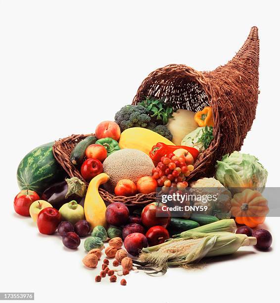 horn of plenty - thanksgiving cornucopia stock pictures, royalty-free photos & images