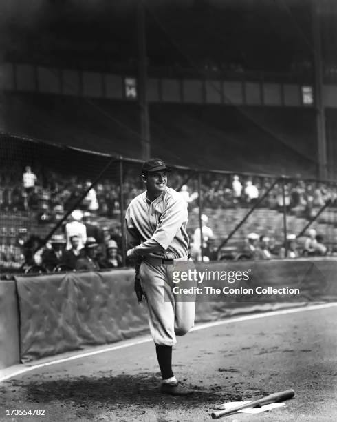 Henry E. Manush of the Detroit Tigers throwing a ball in 1927.