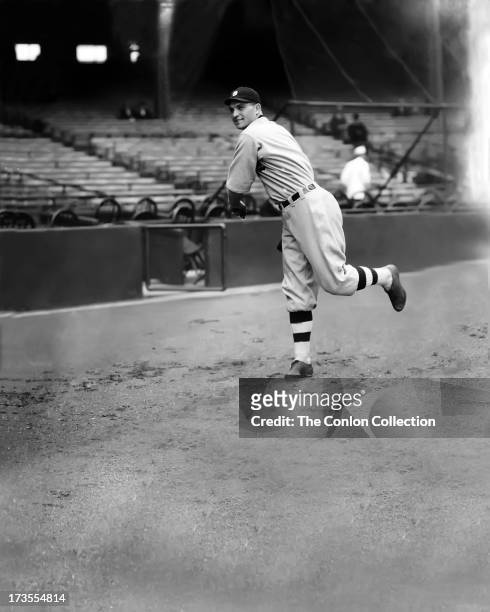 Henry E. Manush of the Detroit Tigers throwing a ball in 1924.